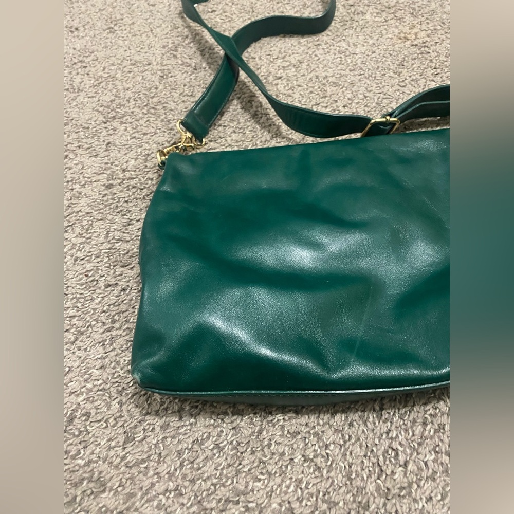 Tory Burch Dena Foldover Crossbody Strap Emerald Green Leather Purse Bag Summer - Picture 5 of 6